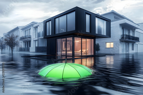 Flooded Street with Modern ...