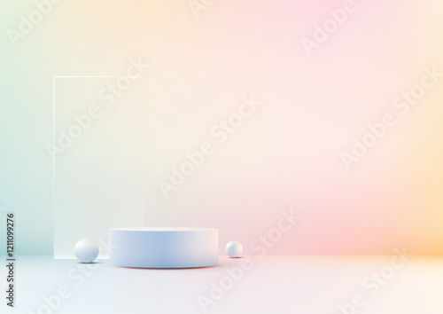 Minimalist Pastel Podium with Gradient Backdrop for Product Displays and Mockups photo