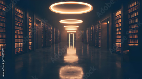 Dark Library Hallway Illumi...