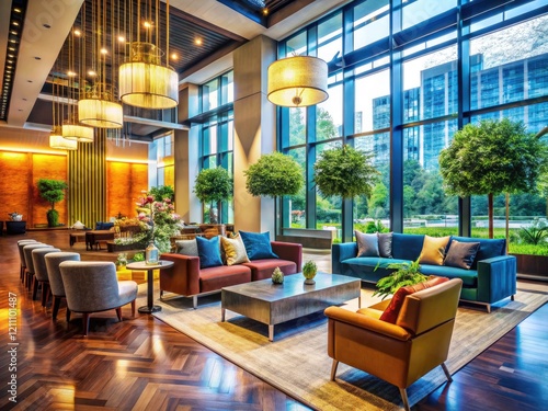 Modern Hotel Lobby Design: Luxurious Interior Space & Comfortable Seating Areas