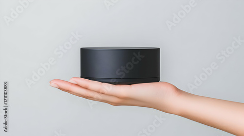 Hand Holds a Small Black Cy...