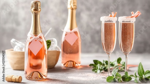 Sparkling Rosé Bottles and Flutes for Galentine's Day Celebration