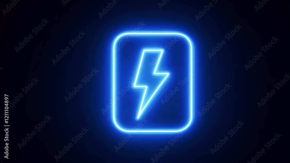 glowing blue neon lightning bolt animated to pulse and flicker like an electric charge representing power and energy on a dark background glowing blue neon lightning bolt animated to pulse and flicker like an electric charge representing power and energy on a dark background
