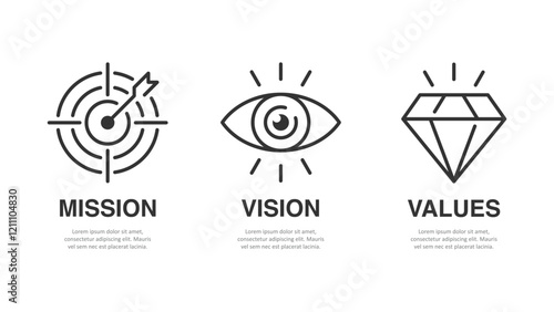 Mission. Vision. Values. Web page template. Modern flat design concept.