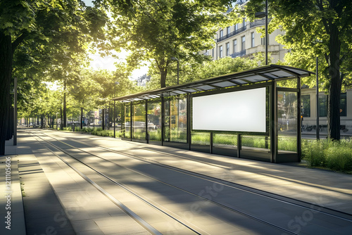 Modern Tram Stop with Blank...