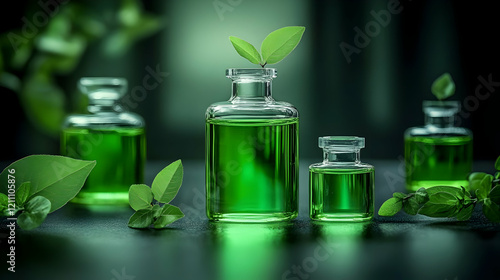 Green liquid in glass bottl...