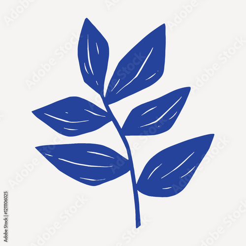 Blue leaf doodle collage element vector