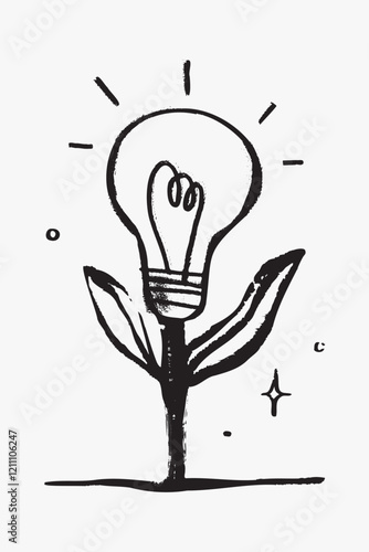 Light bulb tree doodle illustration vector