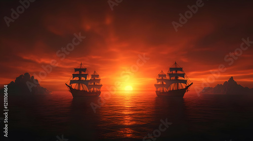 Two Sailing Ships Approach ...