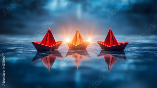 Three Paper Boats Floating ...