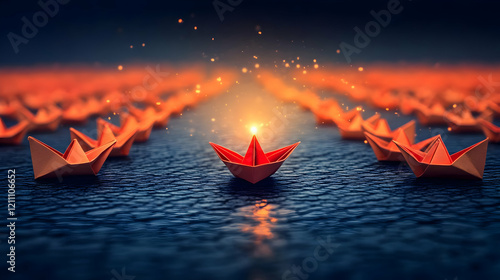 Red Paper Boats Sail Toward...