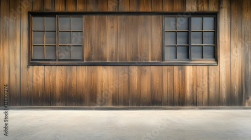 Wooden Wall with Two Window...