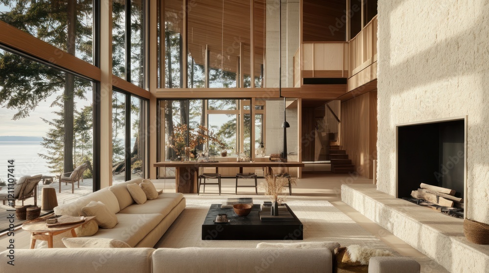 Coastal Modern Home Living Room, Ocean View, Sunlight Coastal Modern Home Living Room, Ocean View, Sunlight