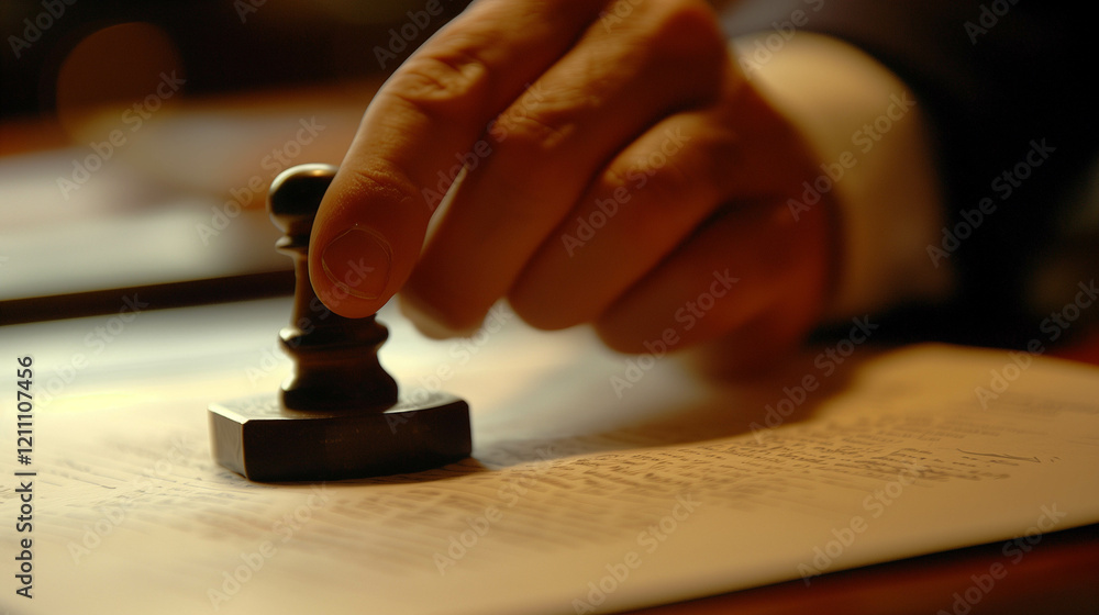 Close-up of hand stamping an official document in a professional setting.. Close-up of hand stamping an official document in a professional setting..
