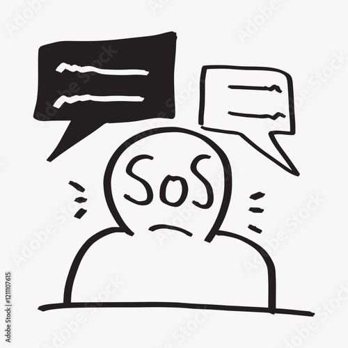 SOS, communication doodle, illustration vector