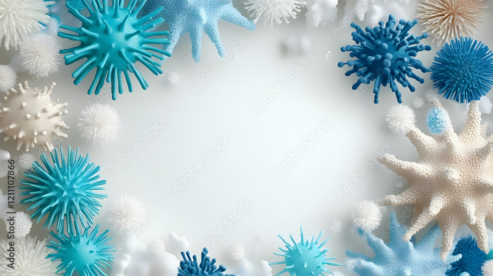 3D Render of Various Viruses Forms a Frame with Copy Space on White Background 3D Render of Various Viruses Forms a Frame with Copy Space on White Background