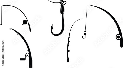 Fishing rod and reel,Fish catching rod silhouette 