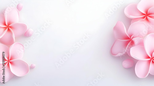 Pink Flowers Frame a Soft White Background with Subtle Elegance and Tranquility for Floral Designs.