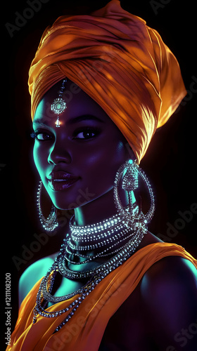 Woman with orange headwrap ...
