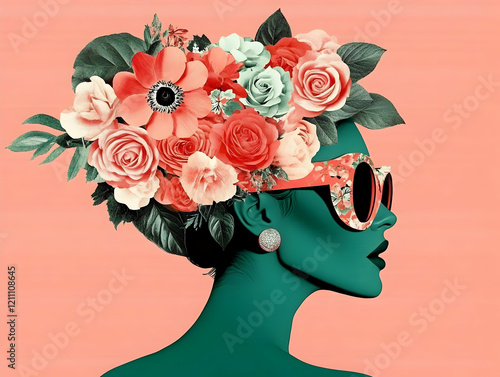 Stylish Woman with Floral H...