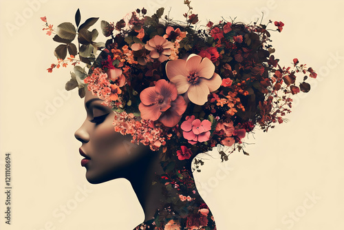 Serene Woman with Floral He...