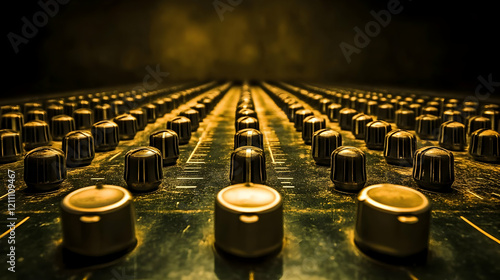 Close-up of an audio mixer ...