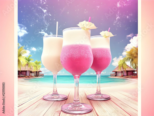 Three Pink Cocktails Stand ...
