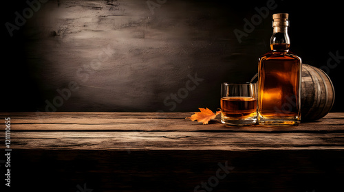 A bottle and glass of alcoh...