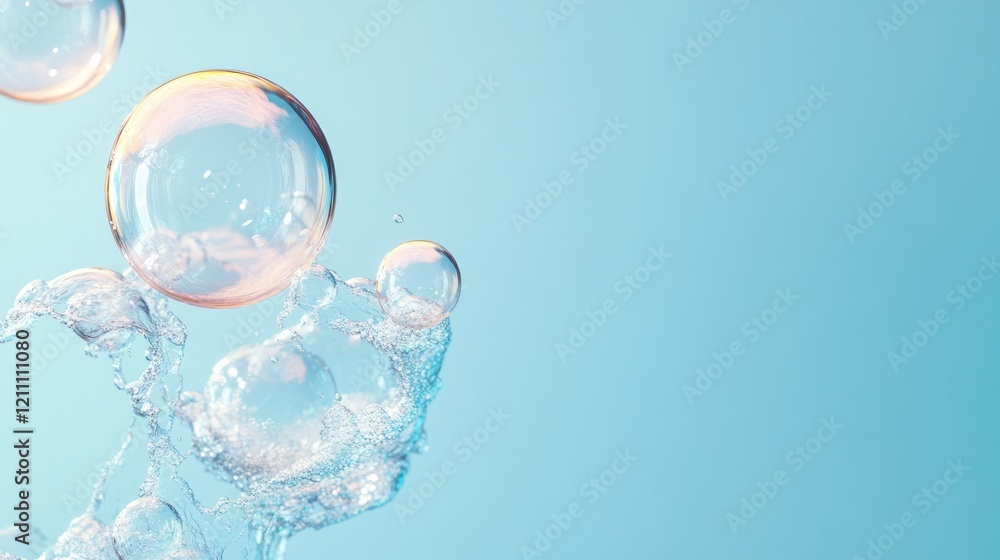 Bubbles floating above clear water on a blue background. Bubbles floating above clear water on a blue background.