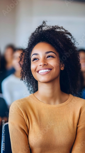 Smiling Young Woman Sits an...