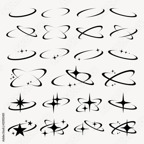 Minimalist celestial orbit line art set vector. Various set of celestial orbit line art in various vector design illustrations. celestial orbit line art vector collection