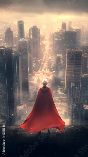 Hero with Red Cape Overlook...