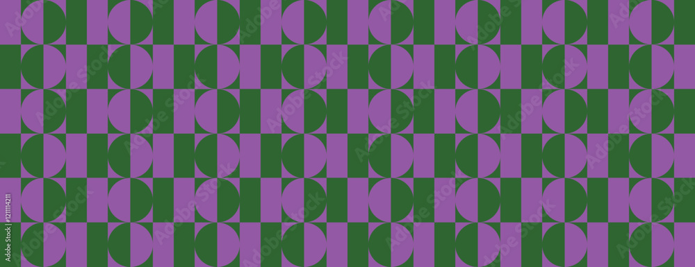 Geometric vector background with a purple and green color scheme. The background with a repetitive circular pattern with purple and green hues. Green retro geometric pattern banner background vector. Geometric vector background with a purple and green color scheme. The background with a repetitive circular pattern with purple and green hues. Green retro geometric pattern banner background vector.