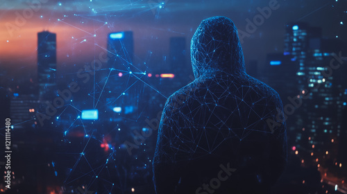 Hacker are planning to hack and attack networks and cyber security systems.Smart digital city with connection Innovation network reciprocity over the cityscape