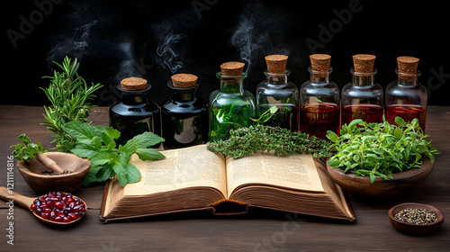 Apothecary Table with Herbs...