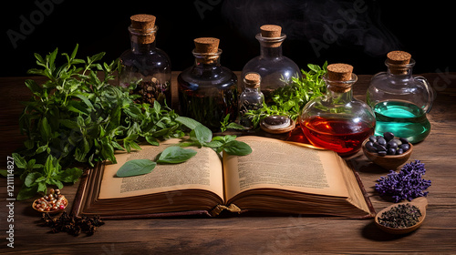 Ancient Book, Herbs, and Po...