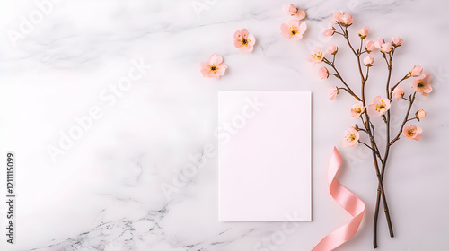 Pink Flowers with Blank Car...