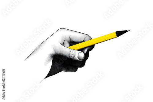 Hand Holds a Yellow Pencil ...