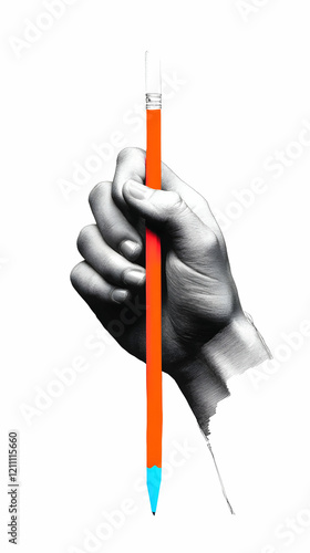 Hand Holds Orange and Blue ...