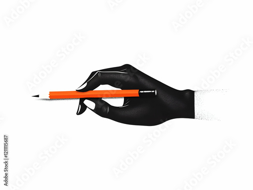 Black Hand Holds Orange Pen...