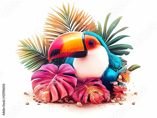 Toucan Bird Rests Among Vib...