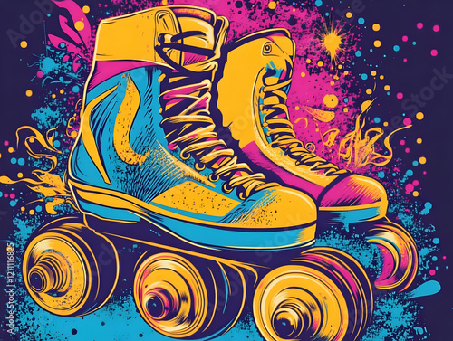 Vibrant Roller Skates Illus...
