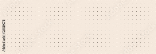 Beige journal planer page with dotted square grid. Simple square graph paper texture. Retro bullet notebook pattern background. Repeated school math sheet wallpaper. Note paper template. Vector