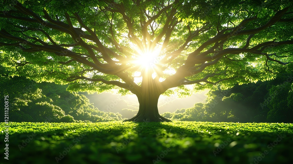 Obraz premium Majestic tree illuminated by sunlight.