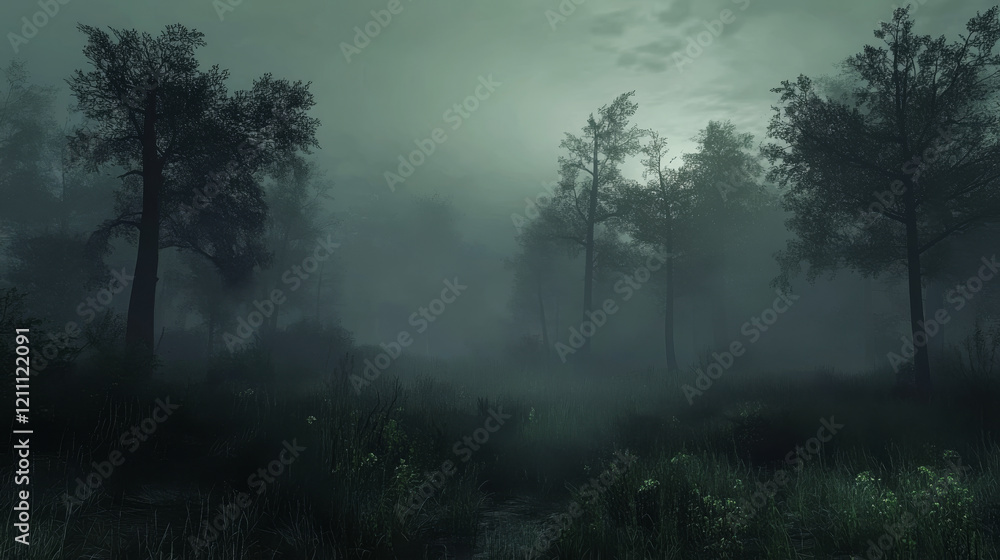 Dark Misty Woodland with a Haunting Glow, Dark Misty Woodland with a Haunting Glow,