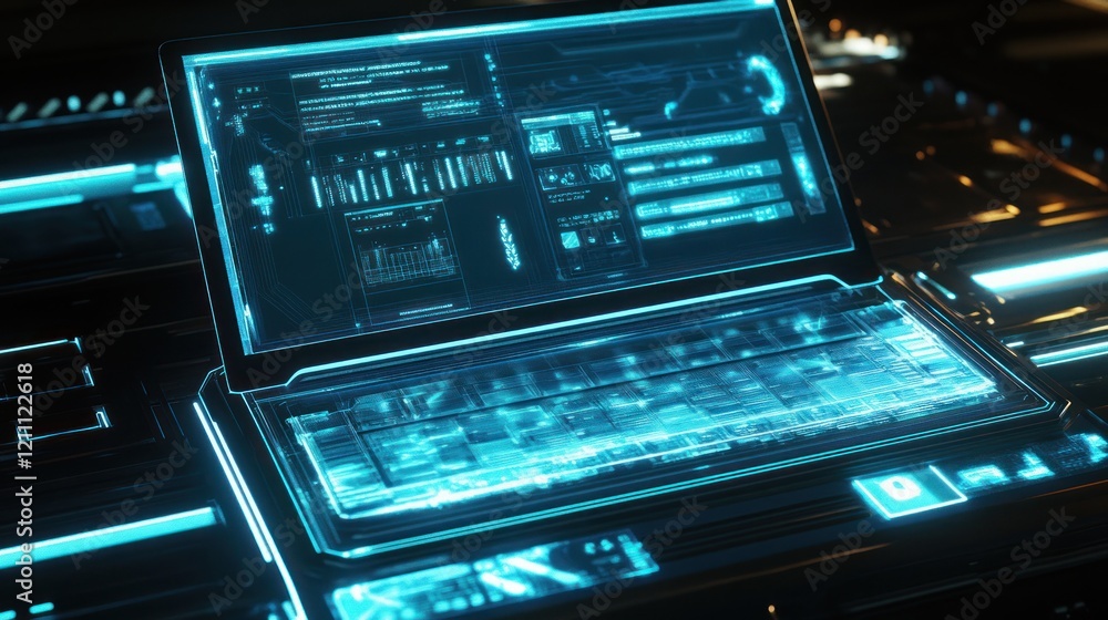 Obraz premium Futuristic Laptop Interface: Cyberpunk Technology Display