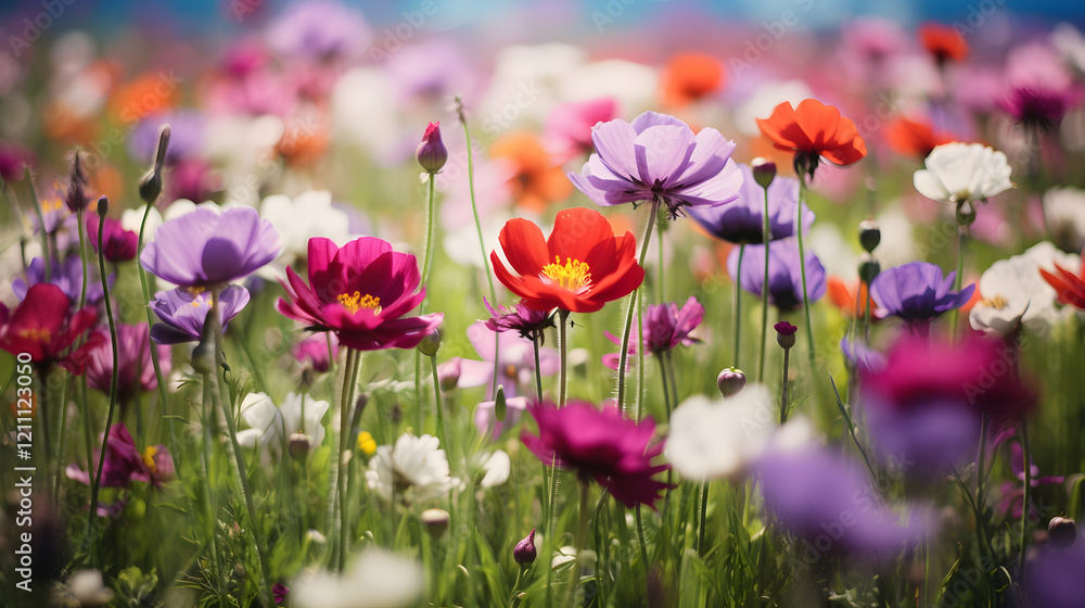 Vibrant Colorful Flower Field in Full Bloom Vibrant Colorful Flower Field in Full Bloom