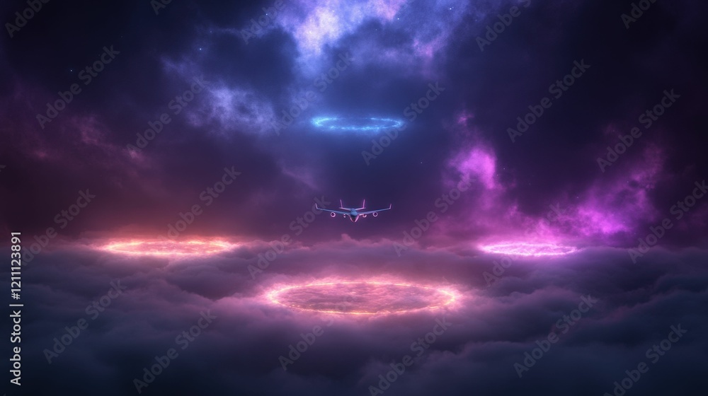 A mesmerizing cosmic scene featuring swirling clouds and vibrant rings of light in hues of pink, blue, and purple, evoking a sense of mystery and wonder. A mesmerizing cosmic scene featuring swirling clouds and vibrant rings of light in hues of pink, blue, and purple, evoking a sense of mystery and wonder.