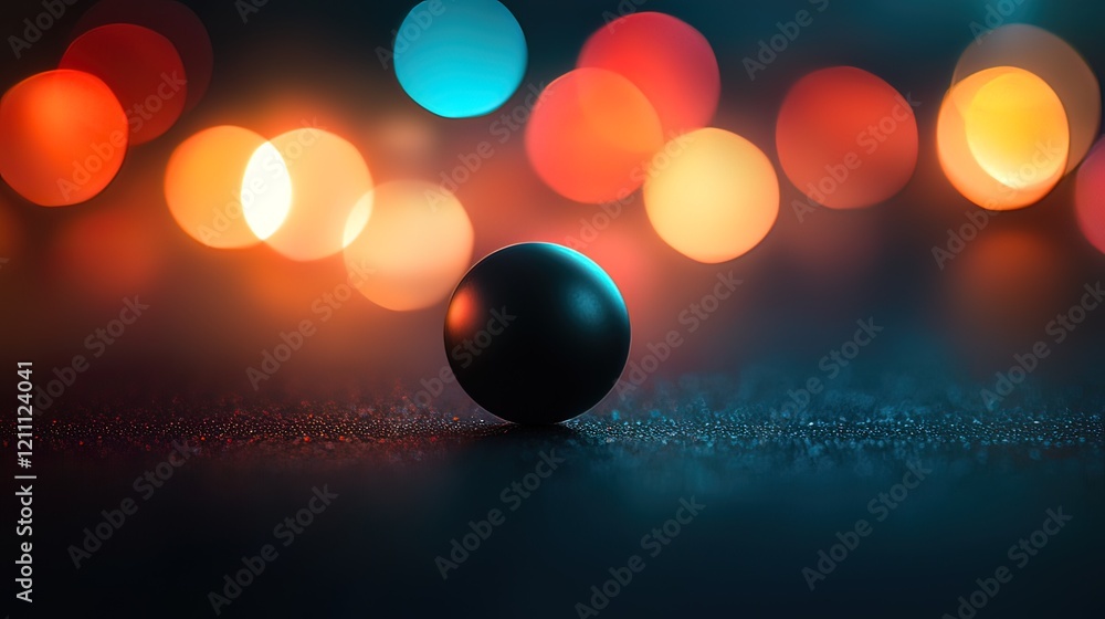 Dark sphere on glittering surface with bokeh lights. Dark sphere on glittering surface with bokeh lights.