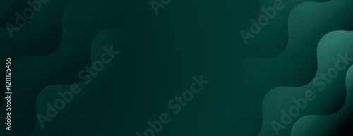 Dark green background with wavy patterns. The background features a smooth texture, with green shades creating a layered effect. Minimal abstract gradient wavy line vector background